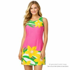 119 - Lilly Pulitzer Floral Shift Dress Pink Green Yellow Size 6